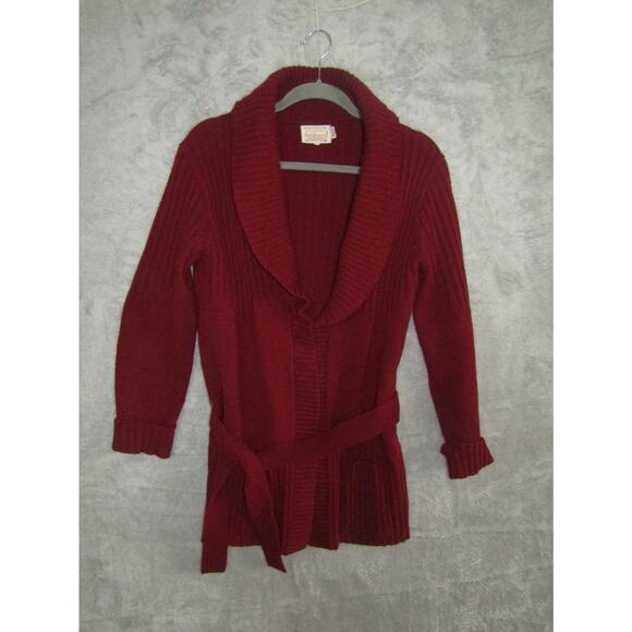 Vintage Donnkenny Burgundy Belted Shawl Collar Cardigan Sweater L Korea Festive - Picture 1 of 6